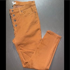 Madewell 9" Mid Rise Skinny Jeans ( 32X30) Button Fly Burnt Sienna Pants EUC